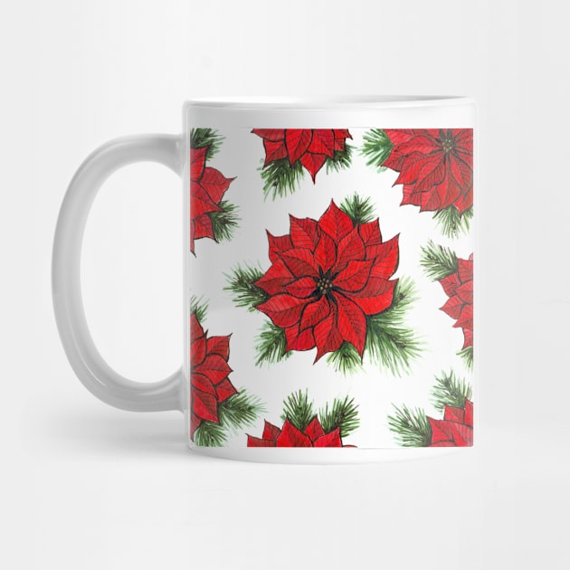 Poinsettia and fir branches pattern by katerinamk